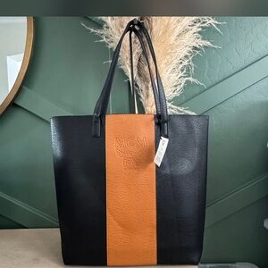 NEW MCM Parfums Limited Ed XL Faux Leather Black/Brown Tote Shopper Bag NWTags